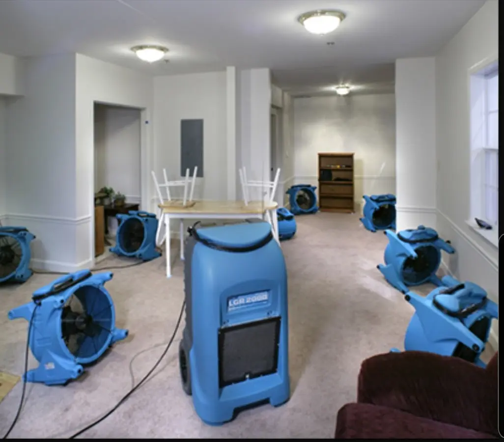 Air movers and dehumidifier setup for Water Damage Restoration in Lake Geneva